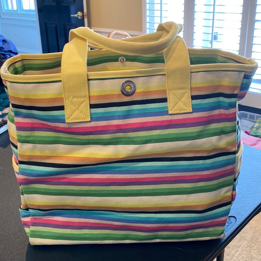 Multi stripe canvas tote bag. Perfect for beach or lake